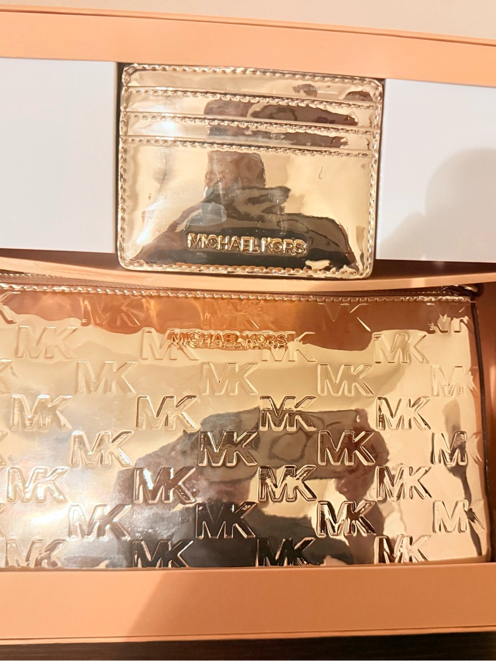 Michael Kors Metallic Gold Quilted Logo Crossbody with Card Sleeve - Picture 3 of 5